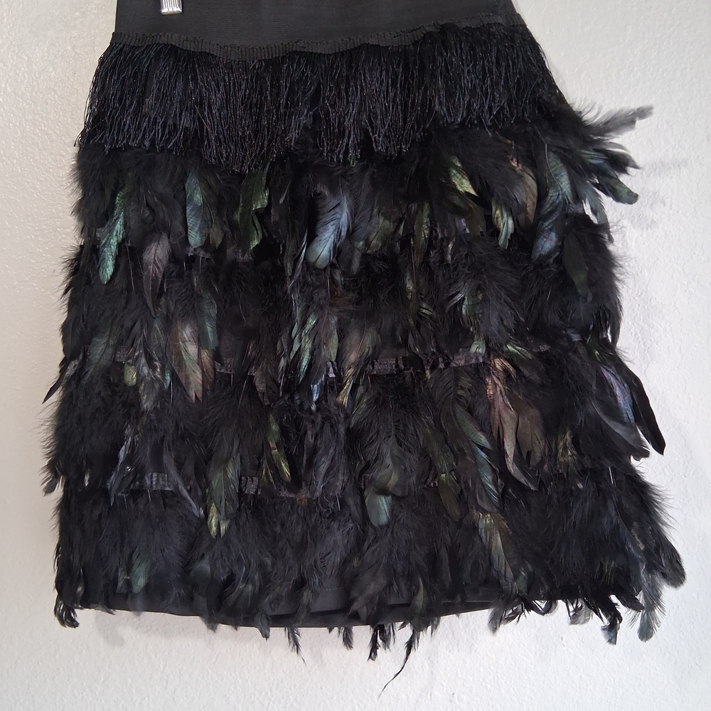 Gracia Feather Mini Skirt In Black Sz. M Boho Festival Party - Picture 3 of 14